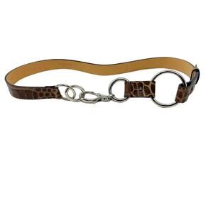 Harold's Women Medium Brown Leather Croc Belt Animal Embossed Lobster Claw Clasp